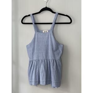 PPLA Womens Peplum Tank Top S Blue White Stripe Open Sides Festival Boho Beachy